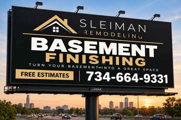 Sleiman Remodeling basement finishing billboard