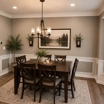 Dining room with wainscoting and chandelier